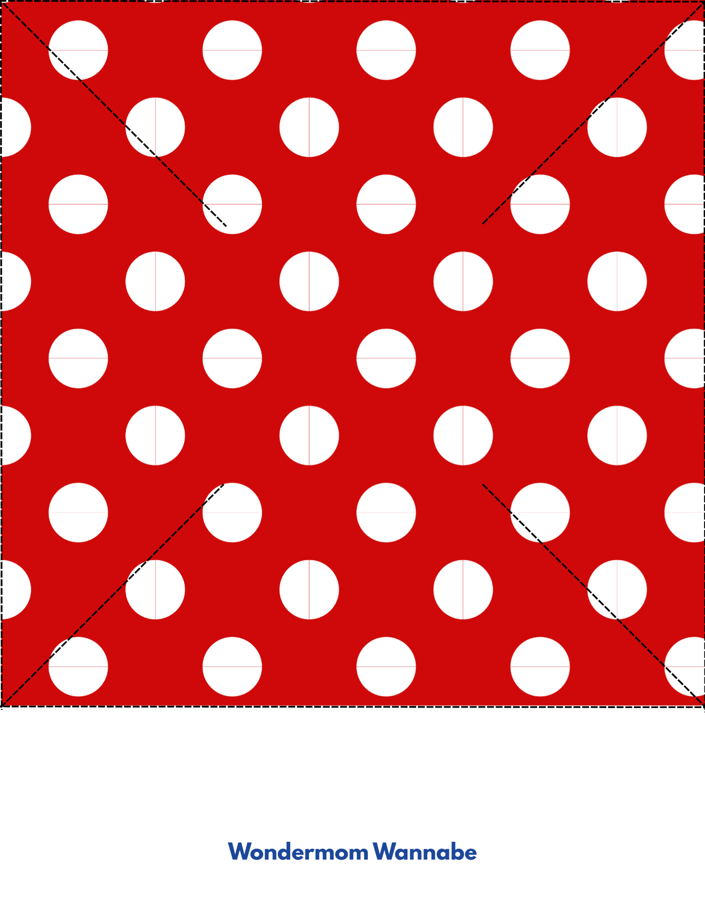 Red background with evenly spaced white polka dots and dashed diagonal lines, ideal for Easy 4th of July Pinwheel Craft for Kids by Wondermom Shop. "Wondermom Shop" appears below in blue text.