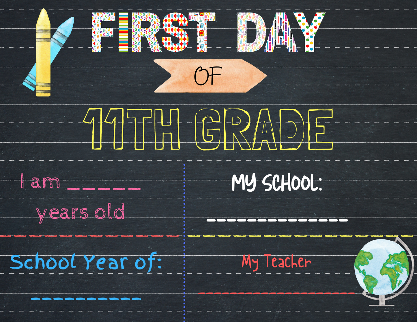 A chalkboard with the words First Day of School Signs by Wondermom Shop.