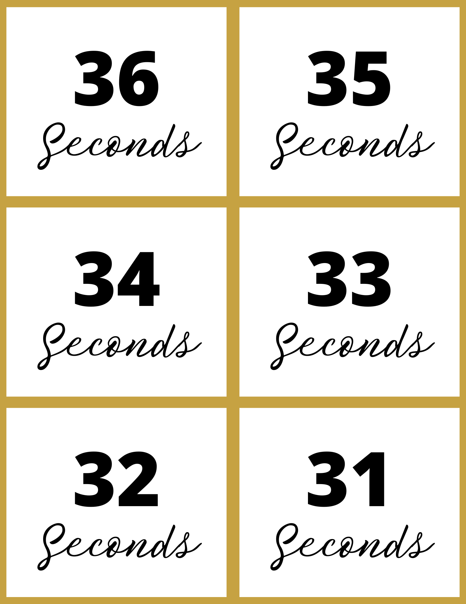 The Wondermom Shop's New Year Countdown Kit includes an interactive printable countdown timer with numbers counting down from 36 to 31 seconds.