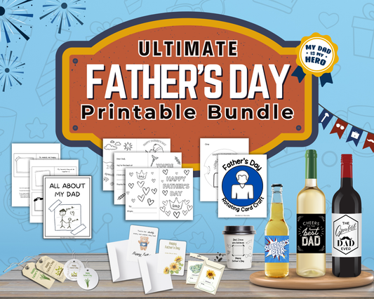 Showcasing Wondermom Shop’s Ultimate Father’s Day Printable Bundle – Cards, Crafts, Labels & Gift Bag Kit: printable cards, crafts, wine labels, and gift tags—everything you need to create the perfect keepsake for Dad!.