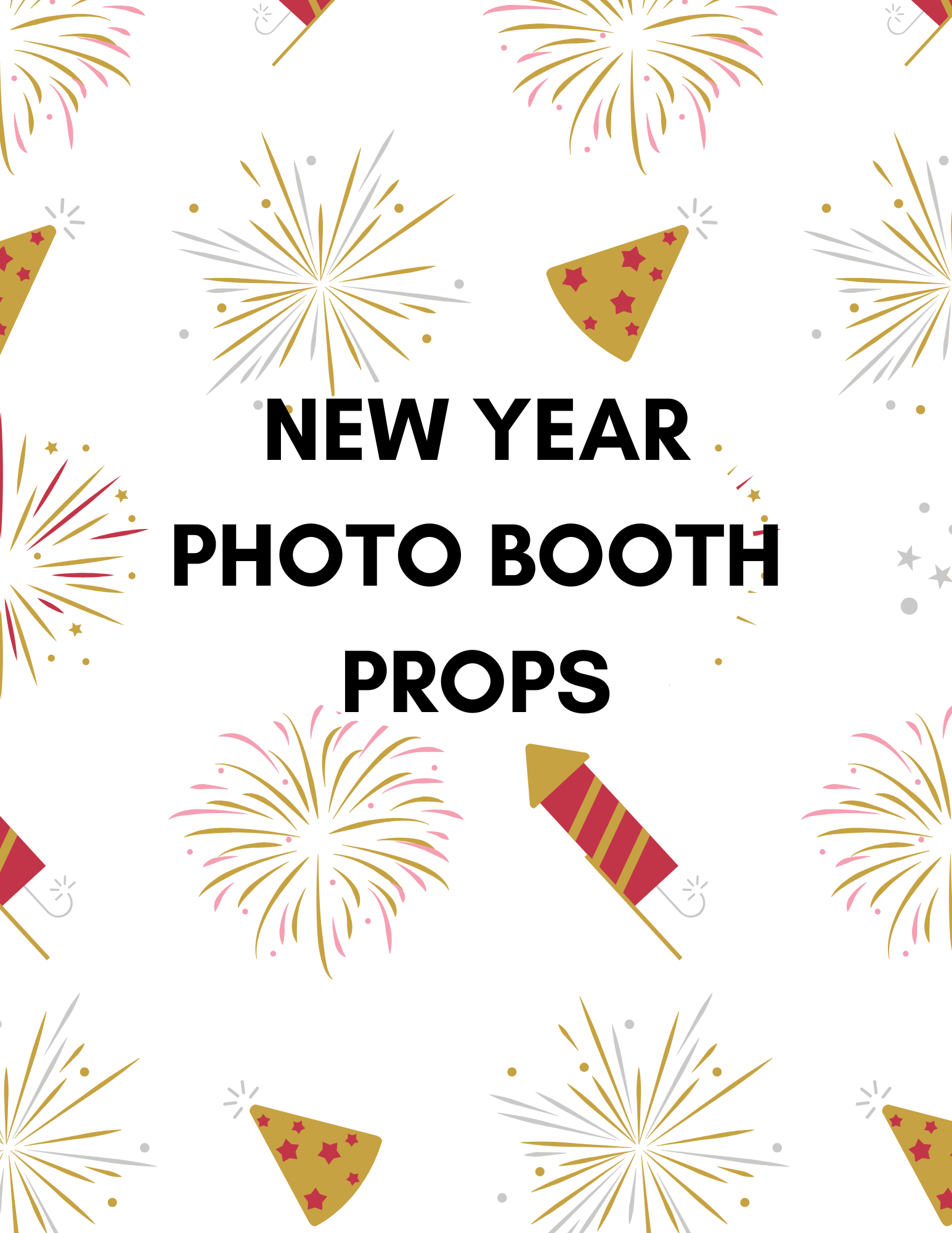 The Wondermom Shop's "New Year Photo Booth Props" features a festive design of fireworks, party hats, and rockets embellishing "2025," making it perfect for New Year's Eve party fun.
