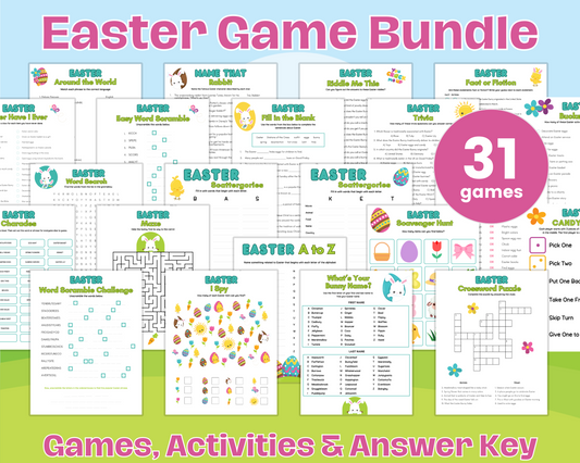 The Easter Game Pack by Wondermom Shop features 31 engaging activities, perfect for educational fun or parties. Enjoy word searches, mazes, and puzzles adorned with pastel colors and festive motifs.