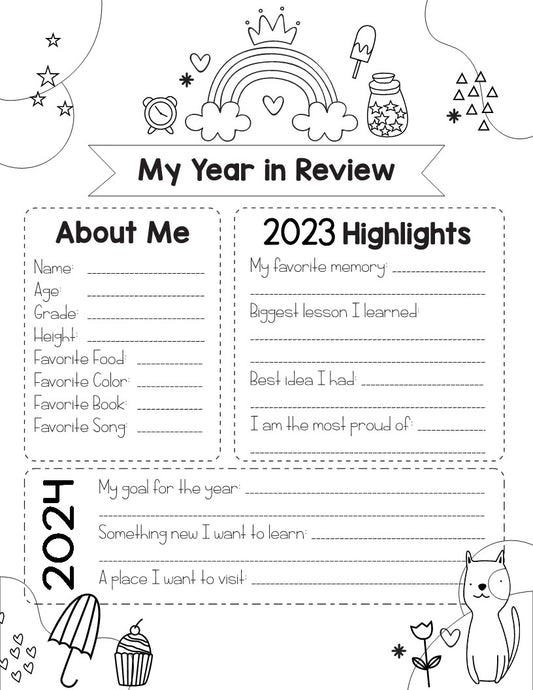 Printable VIP Vault Year in Review For Kids coloring page.