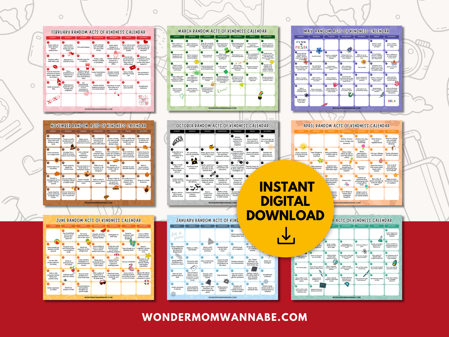 2026 Monthly Acts of Kindness Calendars
