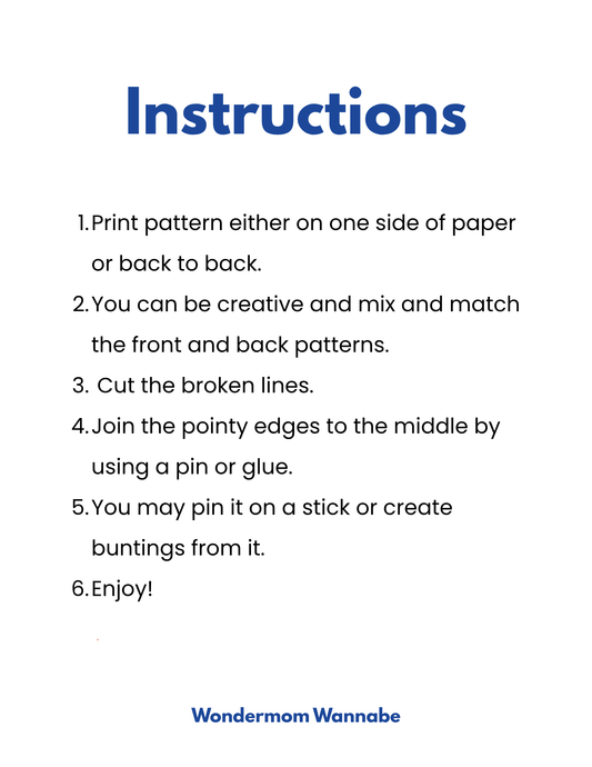 The Easy 4th of July Pinwheel Craft for Kids from Wondermom Shop includes a six-step printed instruction sheet—ideal for making buntings or pairing with printable pinwheel patterns for a festive holiday activity.