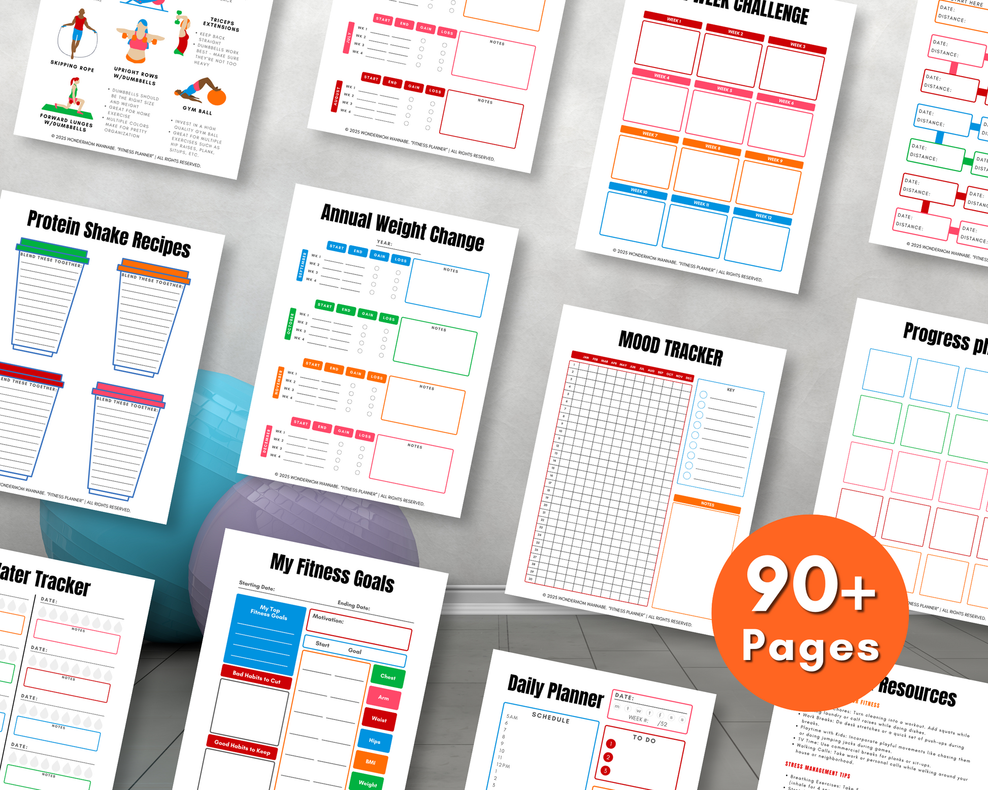 The Ultimate Health & Wellness Planner by Wondermom Shop is a vibrant collection of over 90 pages, featuring mood, weight, and goal habit trackers. Perfect for those dedicated to their journey, it includes tools for effective meal planning.