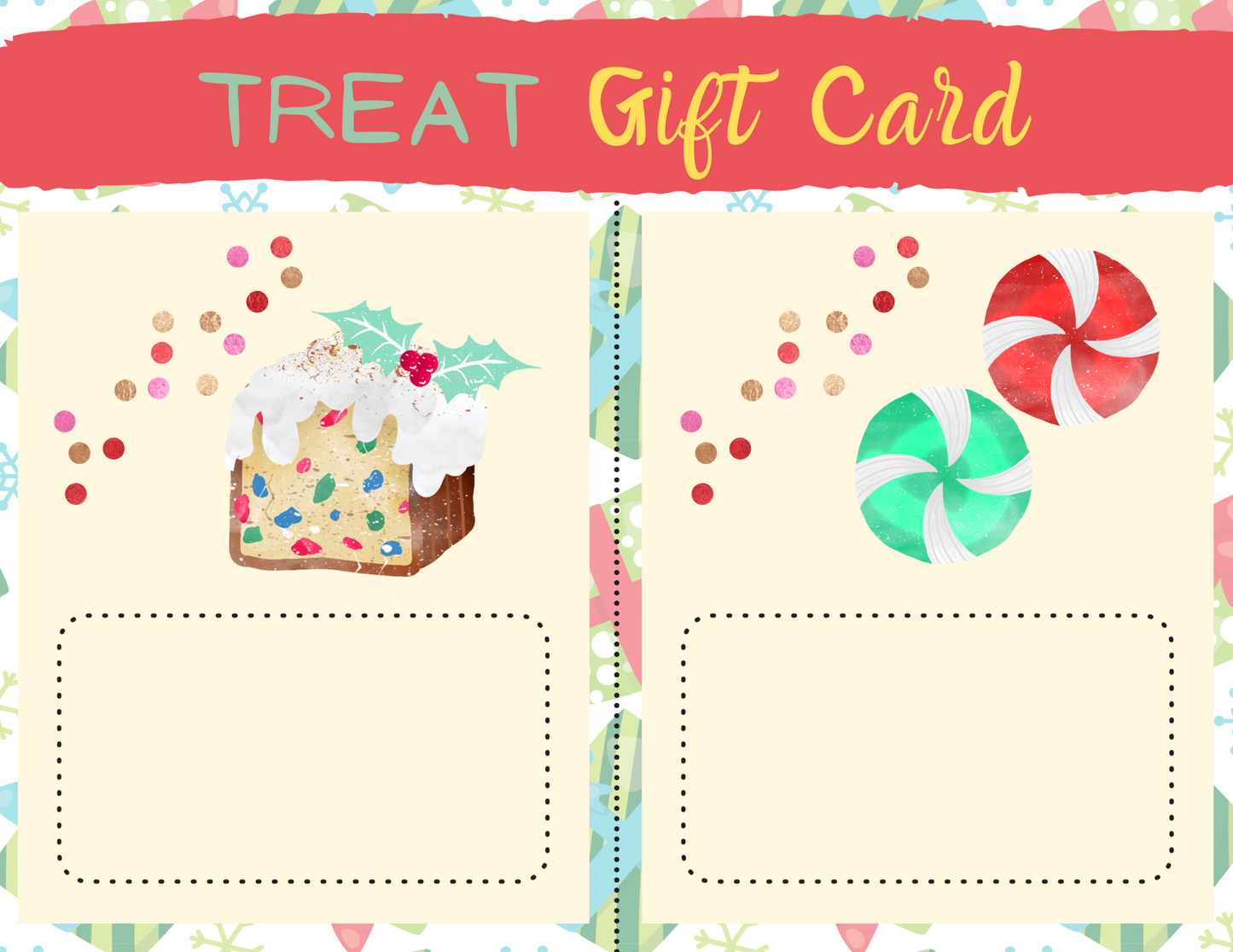A Wondermom Shop Christmas Gift Card Holder with a candy cane and a cake.