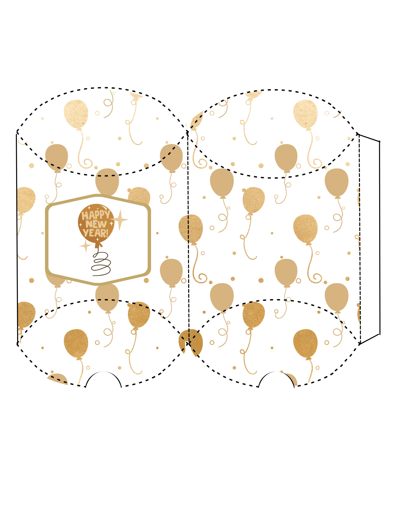 Explore Wondermom Printables’ customizable New Year Treat Boxes, adorned with a gold balloon pattern and a "Happy New Year!" spring message. Ideal for holding festive goodies and adding joy to your celebrations!.