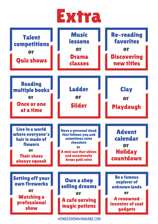 An Ultimate "This or That?" Printable Question Cards Set with extra fun from Wondermom Shop.