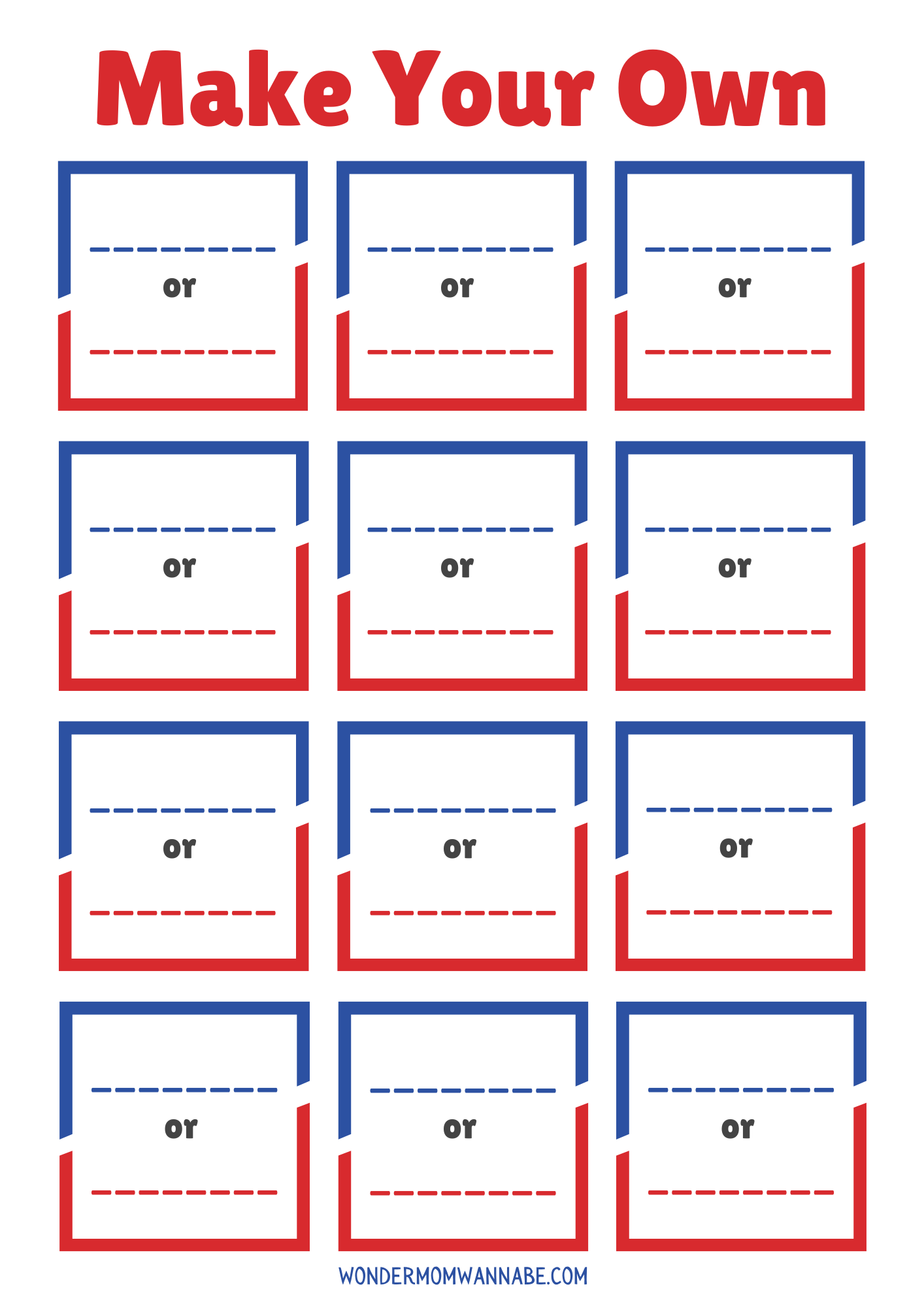 Create customizable and printable Ultimate "This or That?" Printable Question Cards Set for Valentine's Day from Wondermom Shop's extensive collection.