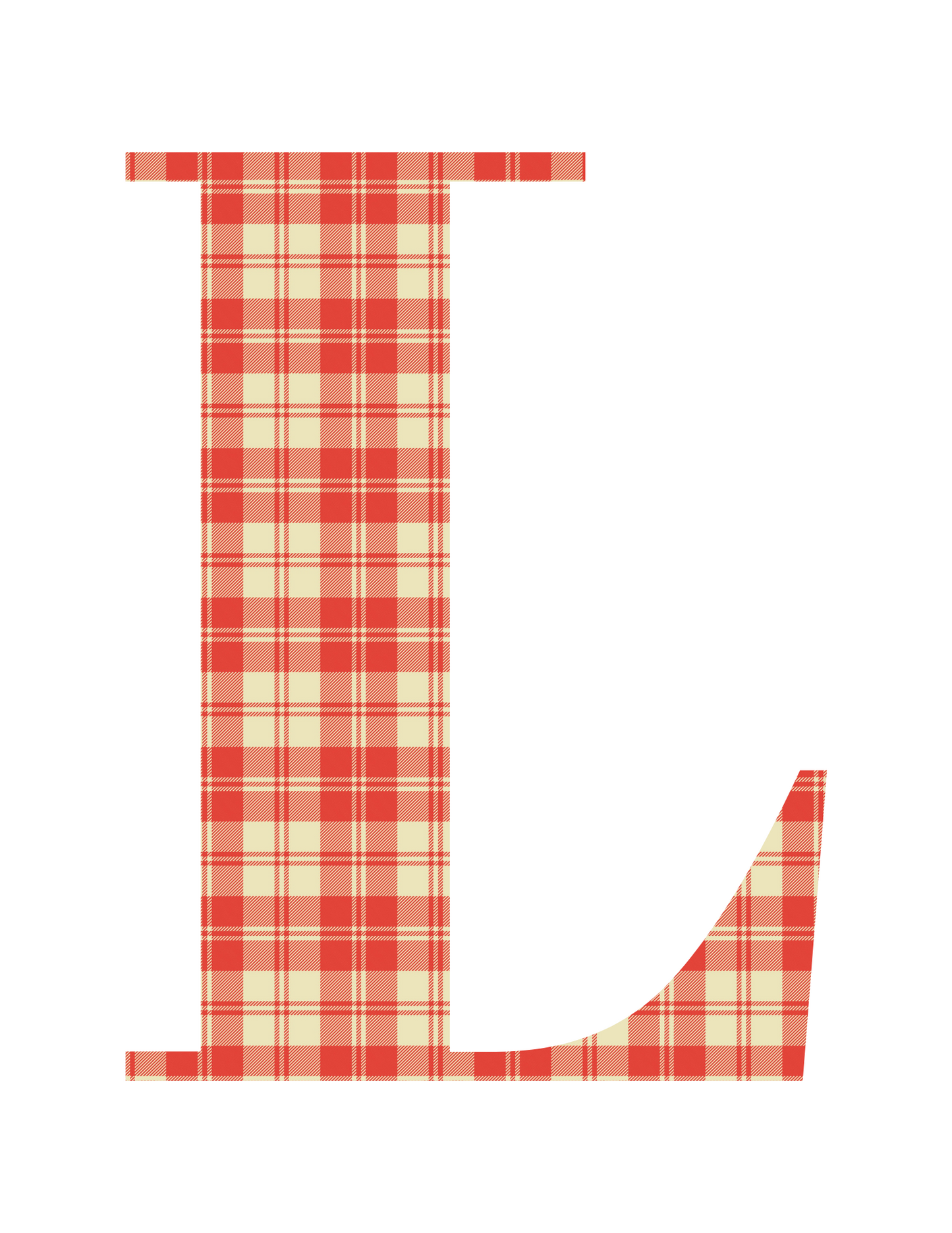 A festive red and white plaid letter l, perfect for spreading holiday cheer as Wondermom Shop Christmas Wall Art.