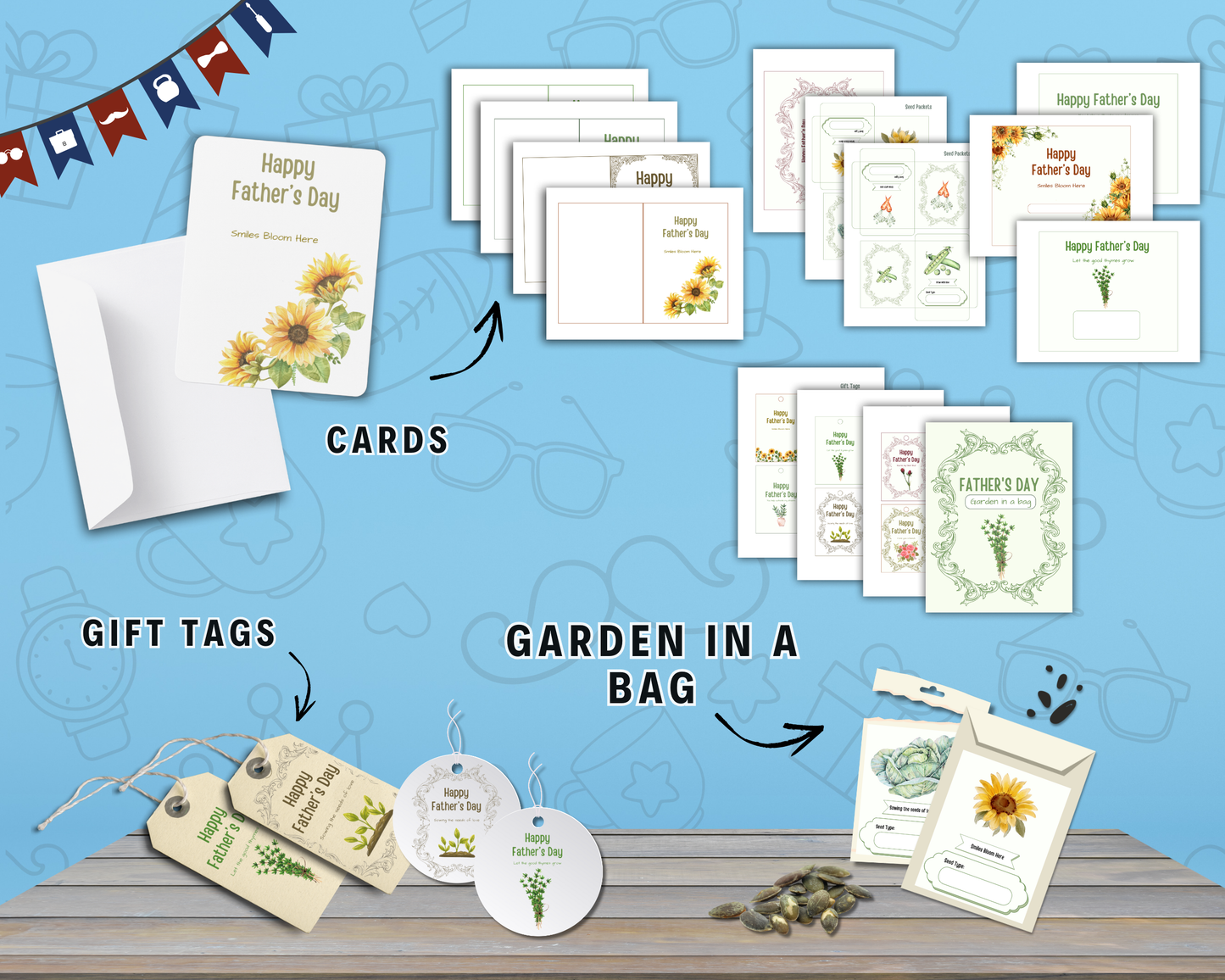 The Ultimate Father’s Day Printable Bundle from Wondermom Shop features cards, crafts, labels, and a gift bag kit—perfect for creating a memorable keepsake for Dad.