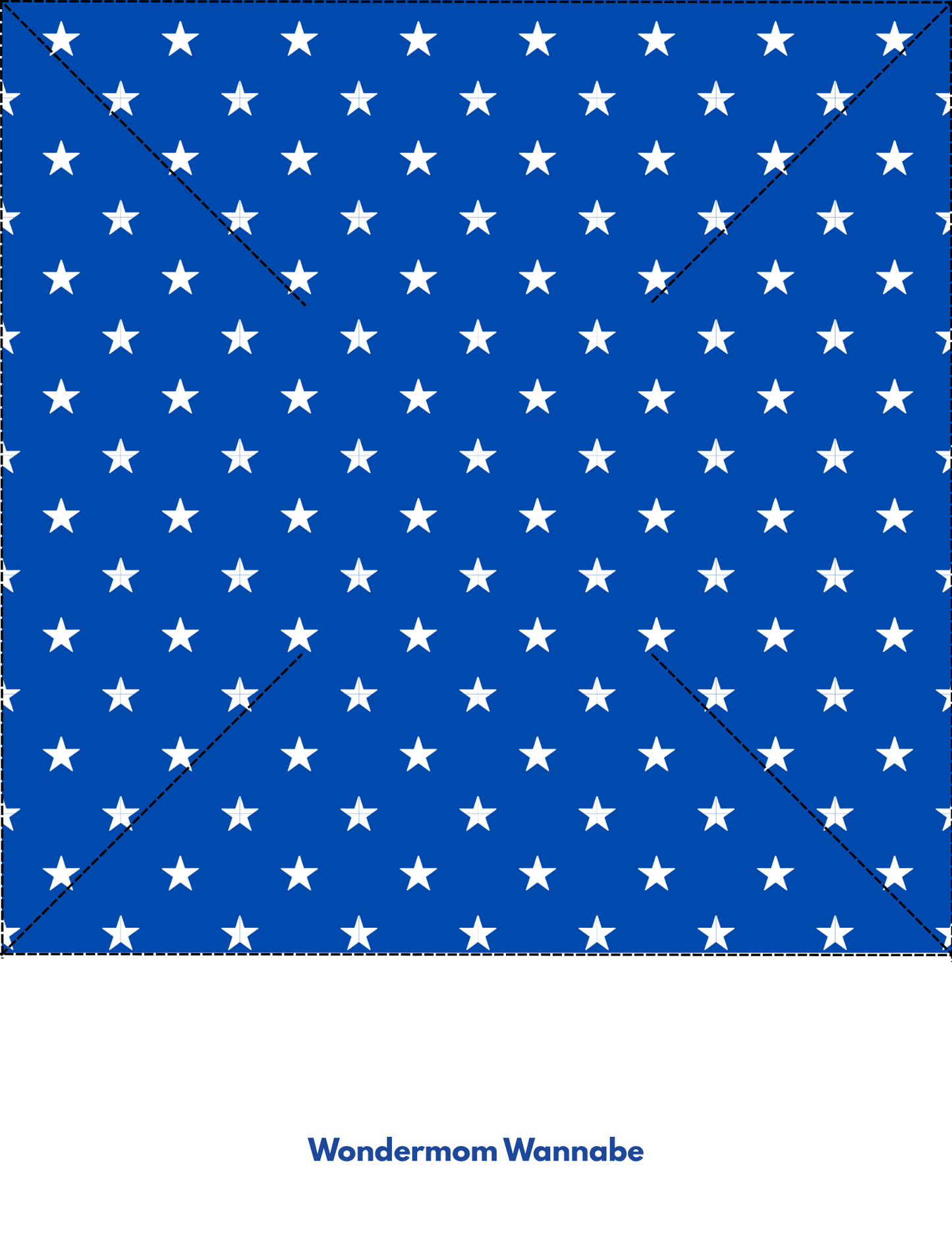 A blue background with white stars and dashed lines—great for printable pinwheel patterns or patriotic crafts. Text reads "Wondermom Shop." Try the Easy 4th of July Pinwheel Craft for Kids!.