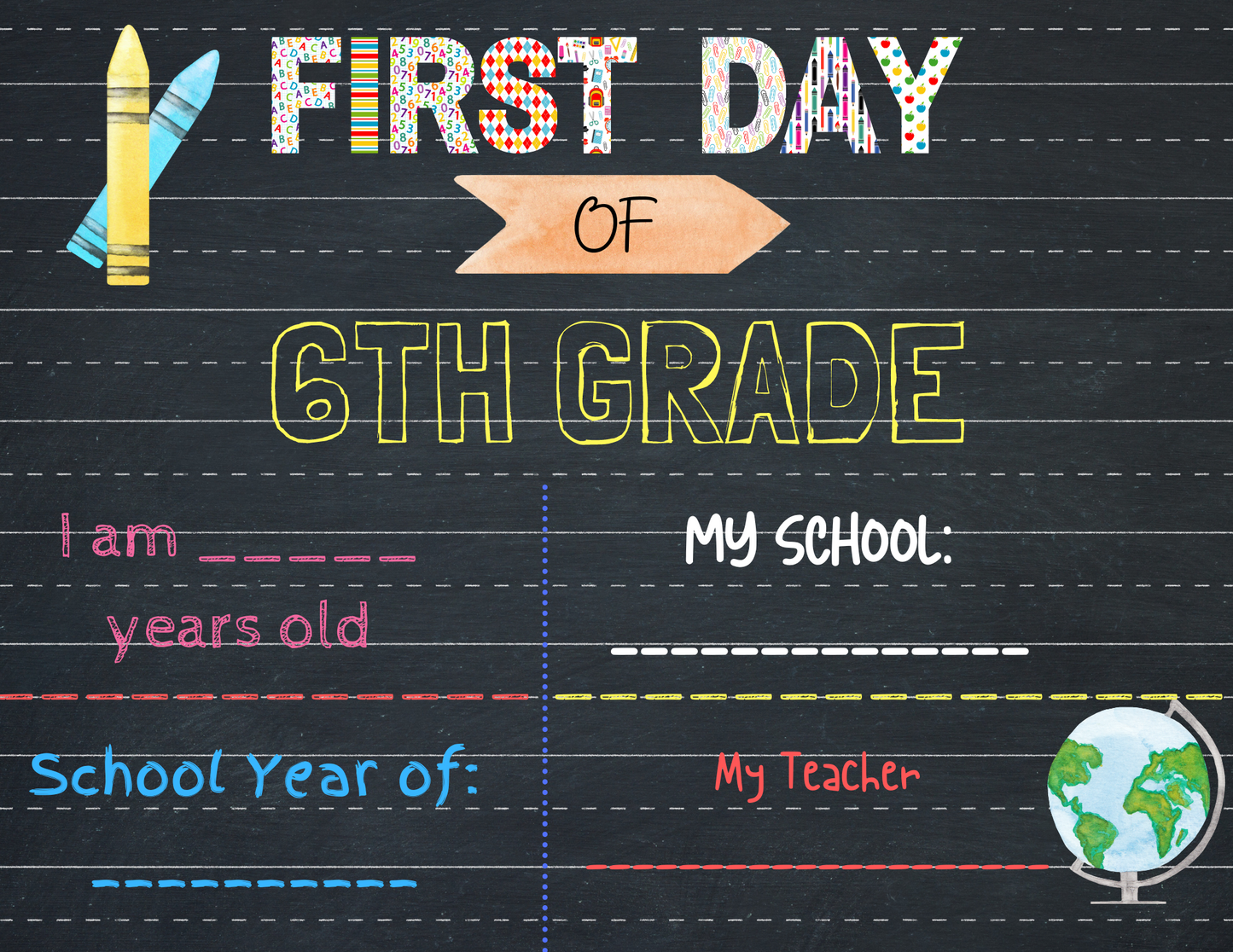 The Wondermom Shop First Day of School Signs is shown on a chalkboard.