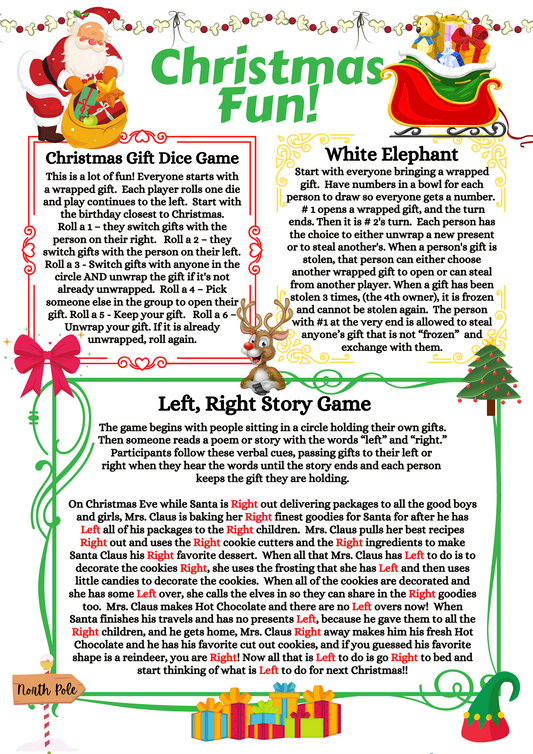 A Christmas worksheet with pictures of Santa Claus and reindeer, perfect for family-friendly activities and printable Christmas Christmas Fun pages from Wondermom Shop.