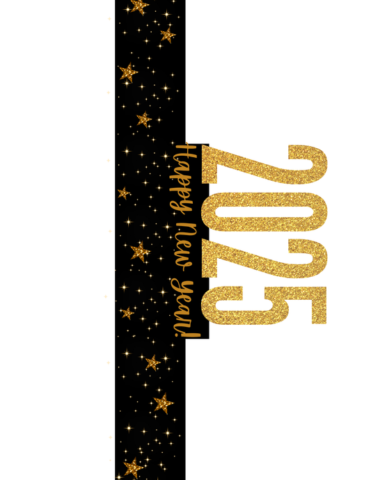 The black and gold 'Happy New Year 2023' design with stars and glitter adds sparkle to your party. Capture moments with the Wondermom Shop's New Year Photo Booth Props for extra photo booth fun!.