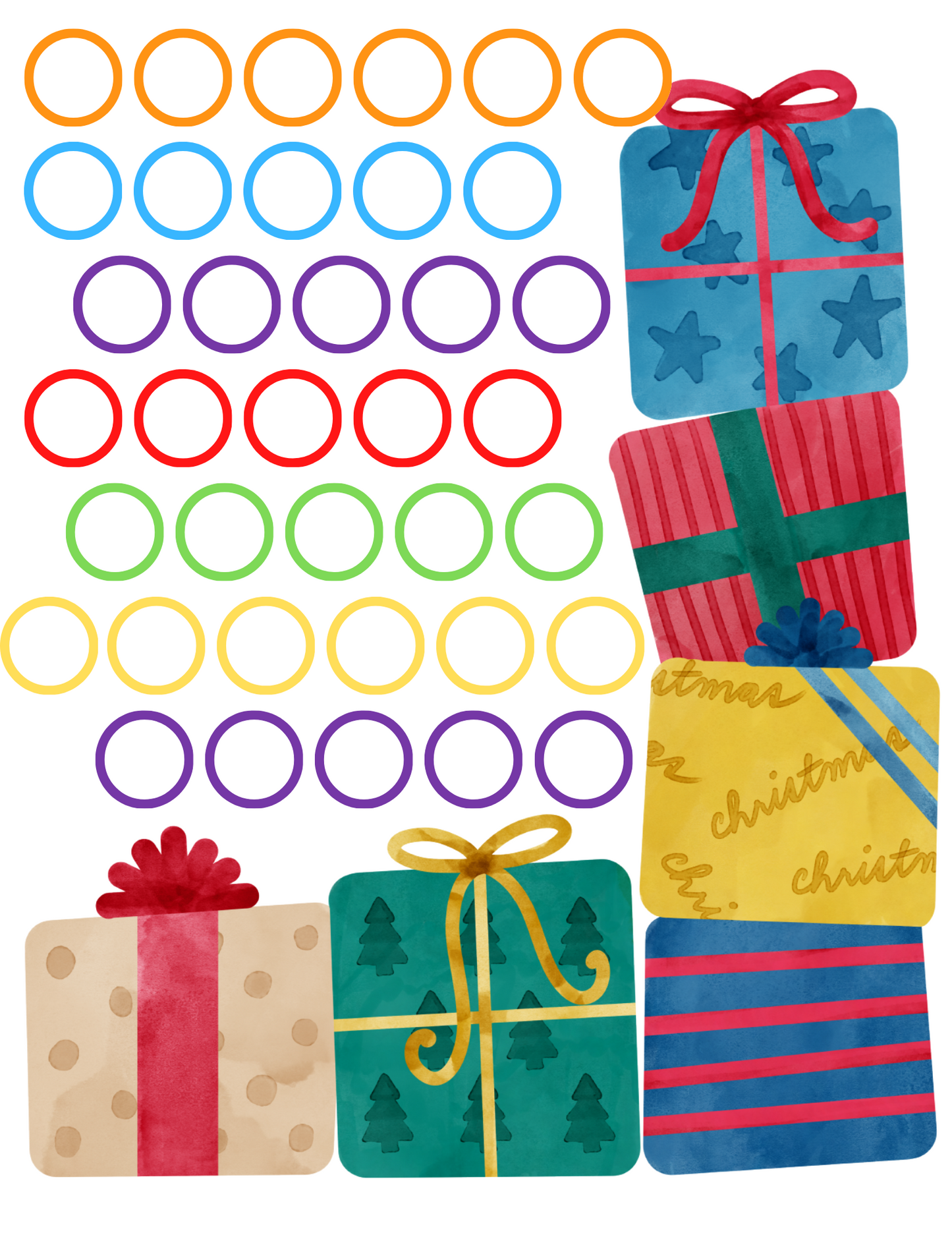 A set of Christmas Roll and Color Dice Game gift boxes with festive ribbons on them from Wondermom Shop.