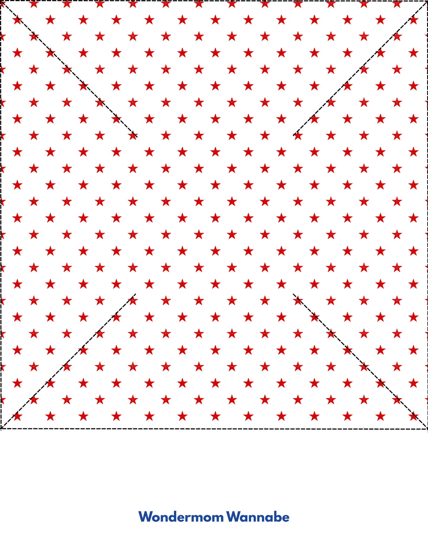A white background with small red stars, black dashed X lines, and “Wondermom Wannabe” in blue—perfect for the Easy 4th of July Pinwheel Craft for Kids from Wondermom Shop or any patriotic activity.