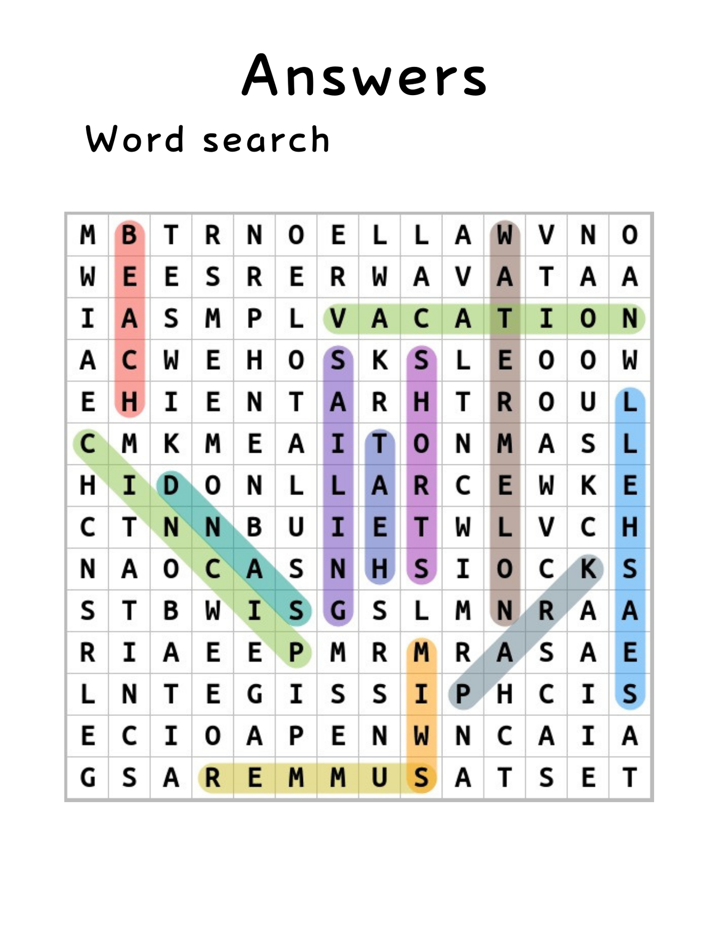 A colorful word search puzzle featuring BEACH, VACATION, CASINO, HOTEL, POOLS, and SUMMER—instantly downloadable from Wondermom Shop’s Printable Summer Activity Book for a fun screen-free activity!.
