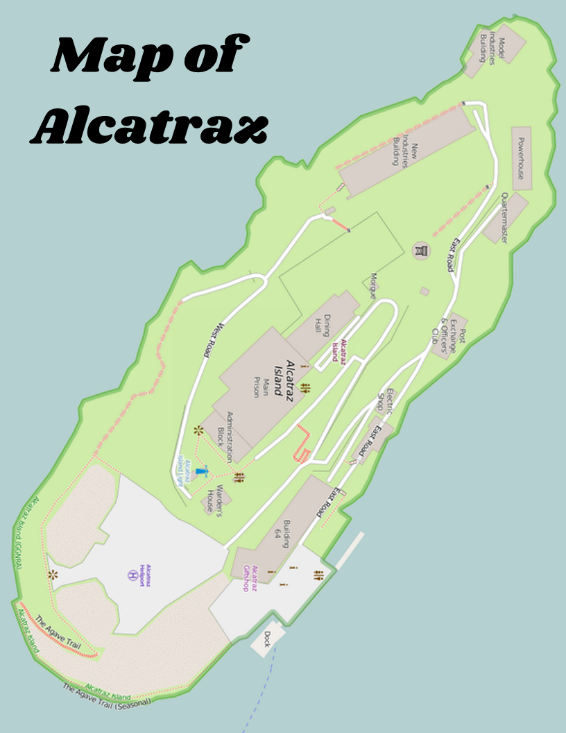 Discover the Alcatraz Travel Guide and Activity Kit for Kids by Wondermom Shop, featuring a detailed map of Alcatraz Island. This guide includes labeled locations like the cellhouse, lighthouse, and parade ground. Highlighting its historical significance, it also details pathways and routes for visitors. Dive deeper into your adventure with our comprehensive activity pack!