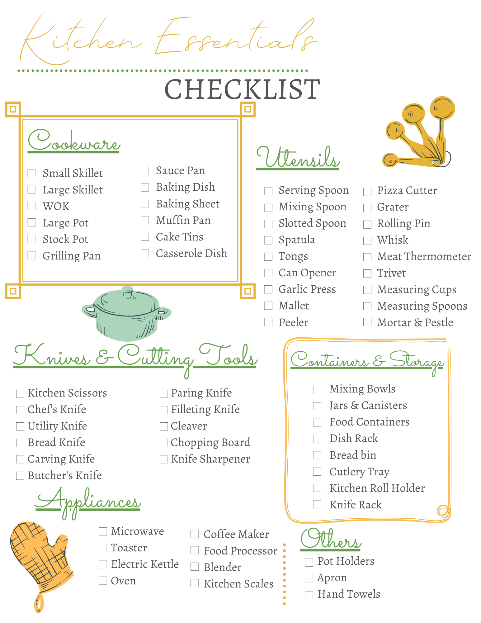 Kitchen Essentials Checklist Wondermom Shop Kitchen Essentials Checklist Wondermom Shop