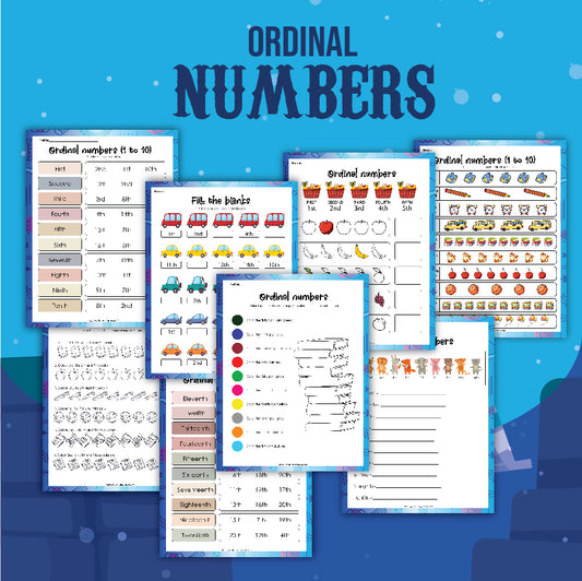 The "Ordinal Numbers Activity Set" from Wondermom Shop is a collection of educational worksheets specifically designed for young learners. The pack features engaging exercises on ordinal numbers, including tasks such as matching, filling in blanks, and ordering objects. With the title "Ordinal Numbers" prominently displayed, this activity set is both instructive and captivating.