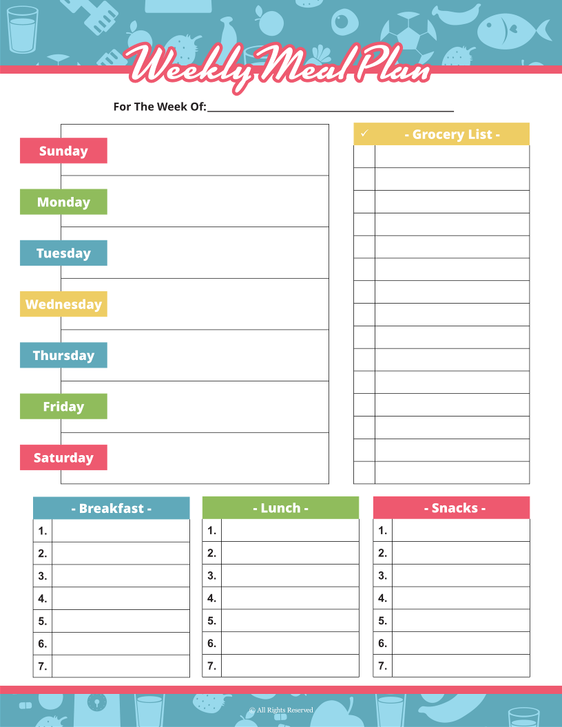 Discover Wondermom Shop's Fitness Binder weekly menu plan template, featuring sections for days of the week, grocery lists, and meal categories like breakfast, lunch, and snacks. Streamline your meal planning while keeping nutrition aligned with workout trackers.