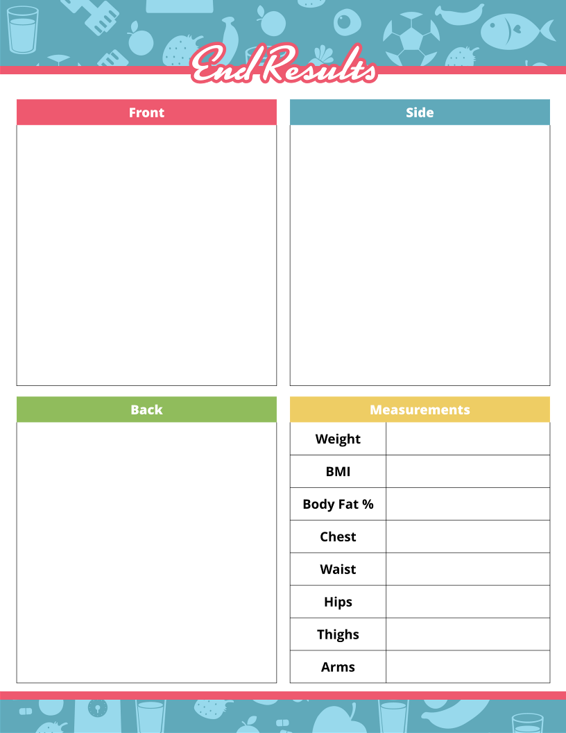 The Fitness Binder by Wondermom Shop features sections for photos from the front, side, and back, and a table to log measurements like Weight, BMI, Body Fat %, Chest, Waist, Hips, Thighs, and Arms—ideal for anyone using workout trackers on their health journey.