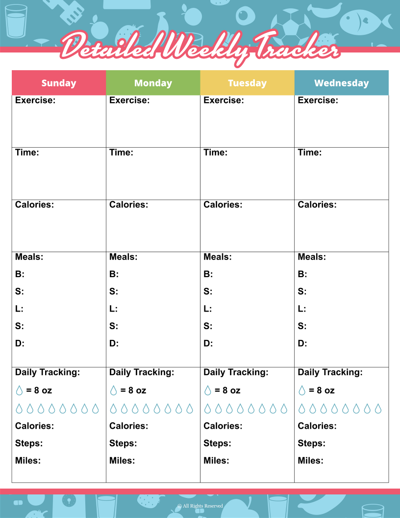 Check out Wondermom Shop's Fitness Binder, featuring a blank weekly tracker template for exercise, meals, time, calories, and water intake from Sunday to Wednesday—perfect for organizing your wellness journey!.