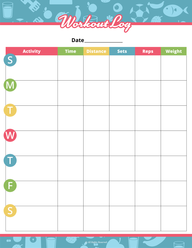 The Wondermom Shop's Fitness Binder offers a vibrant weekly workout log with columns for activity, time, distance, sets, reps, and weight. With rows for each day from Monday to Sunday, it's perfect for tracking your wellness goals.