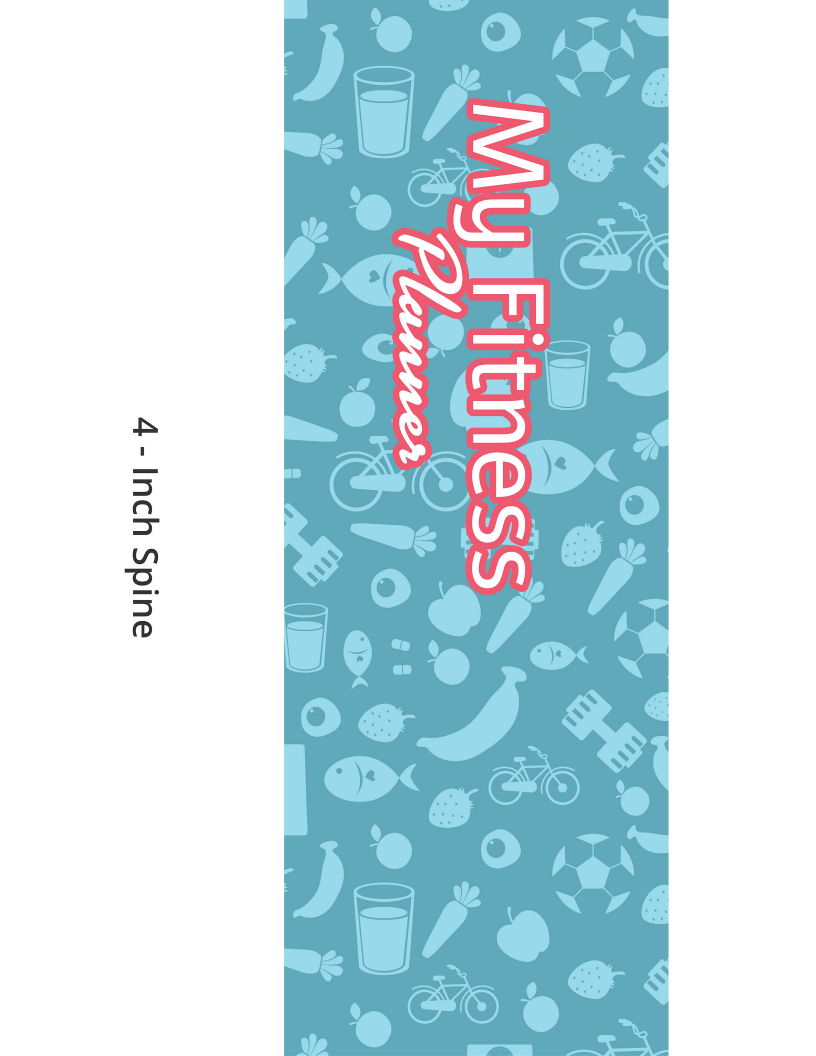 Wondermom Shop's "Fitness Binder" features a blue cover with icons of fruits, vegetables, dumbbells, and bicycles. It includes workout trackers and meal planning sections, has a labeled 4-inch spine, and is perfect for organizing your fitness binder.