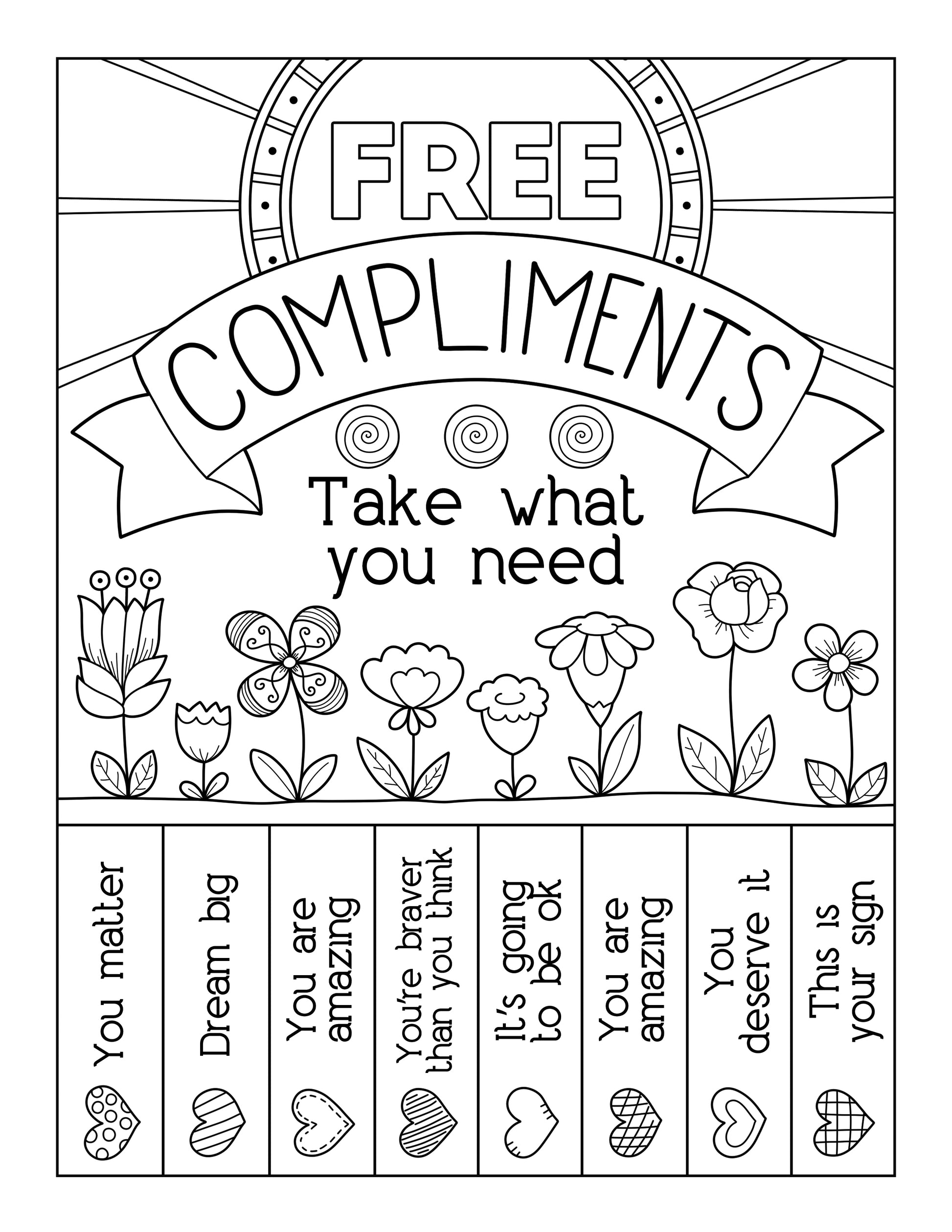 Spread happiness with a free compliments coloring page, a Wondermom Shop Random Acts of Kindness Gifts Set.