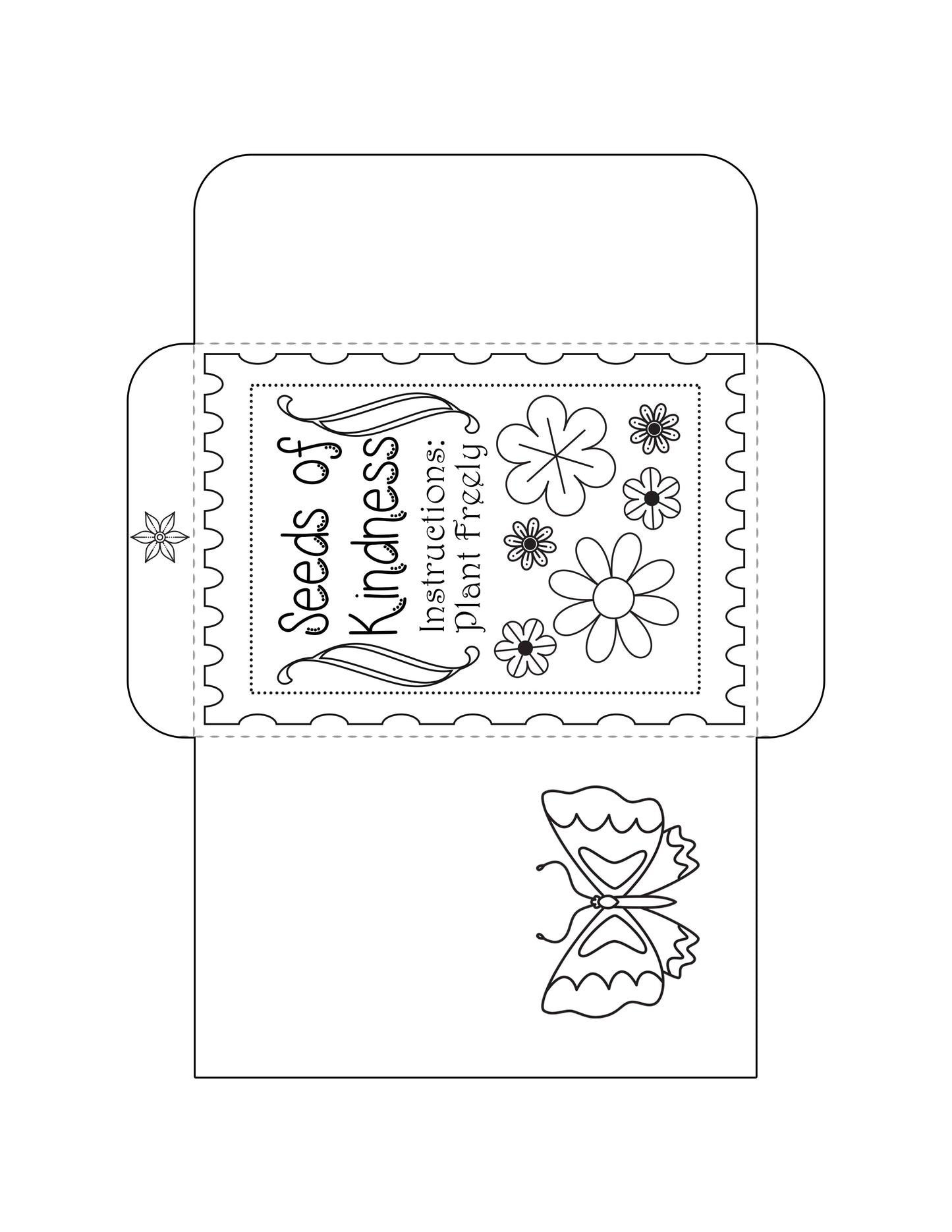 A Color Kindness Gift Bundle personalized envelope embellished with colorful flowers and delicate butterflies, showcasing a thoughtful gesture of kindness by Wondermom Shop.