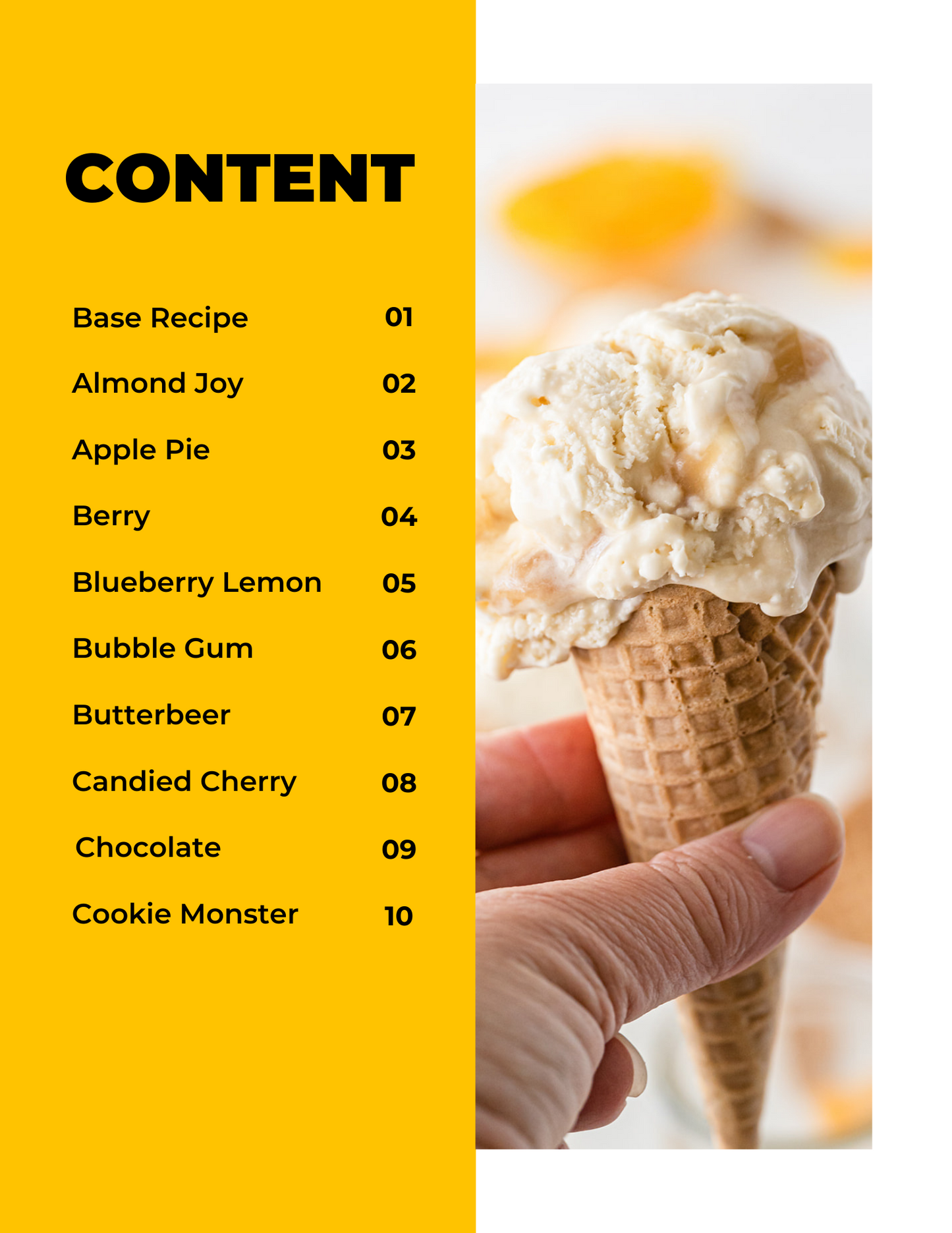 An easy dessert recipe featuring a hand holding a Wondermom Wannabe No Churn Ice Cream Recipes Digital Cookbook filled with content.