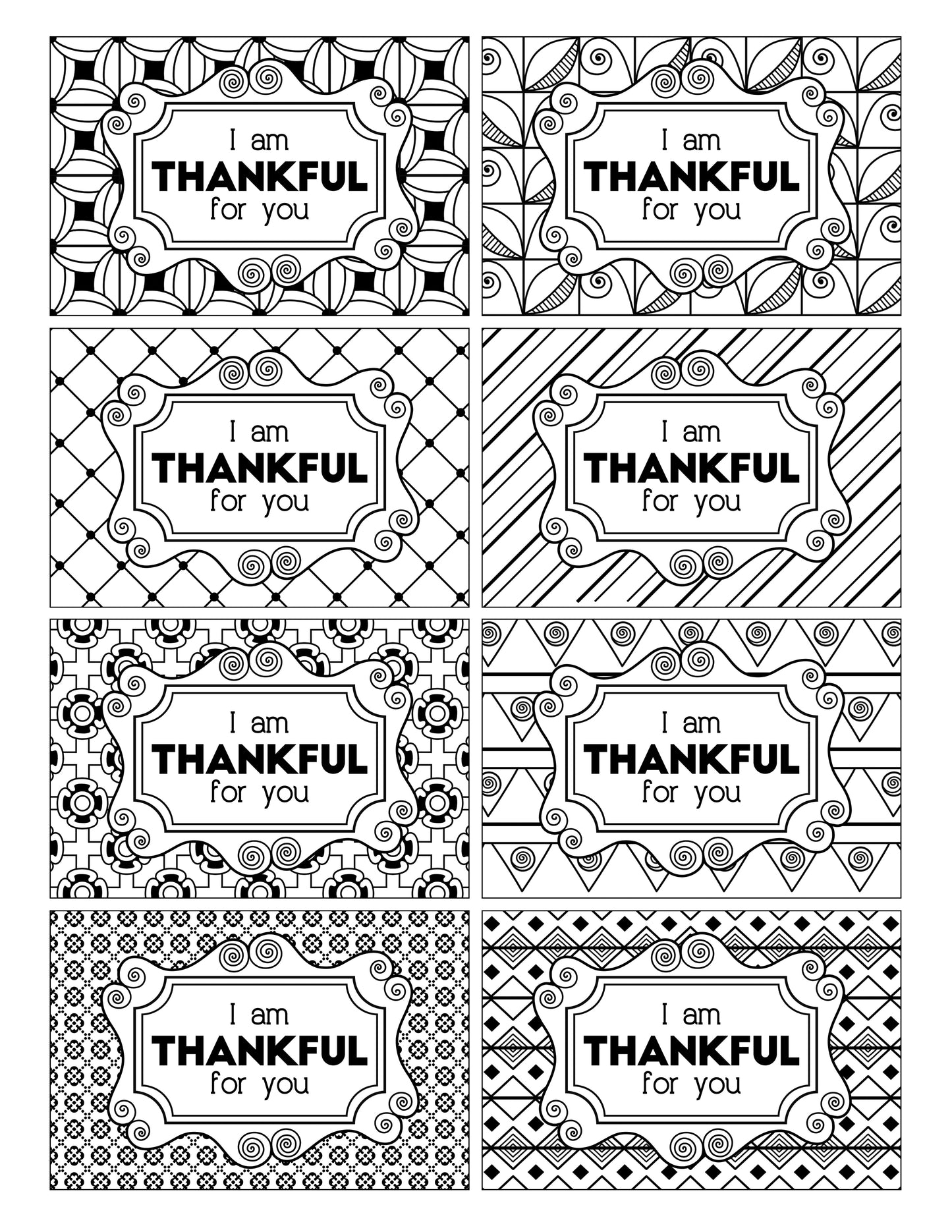 A set of black and white Thanksgiving signs and Color Kindness Gift Bundle tags from Wondermom Shop.