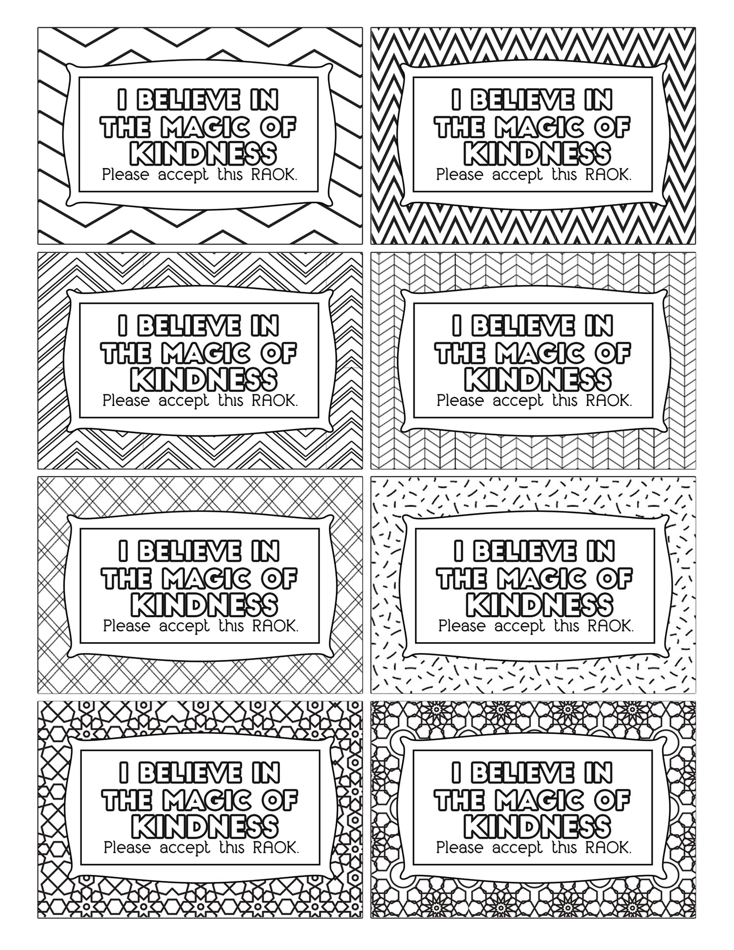 A set of Color Kindness Gift Bundles by Wondermom Shop, consisting of black and white bookmarks with different designs, perfect as signs and labels or kindness gift tags.