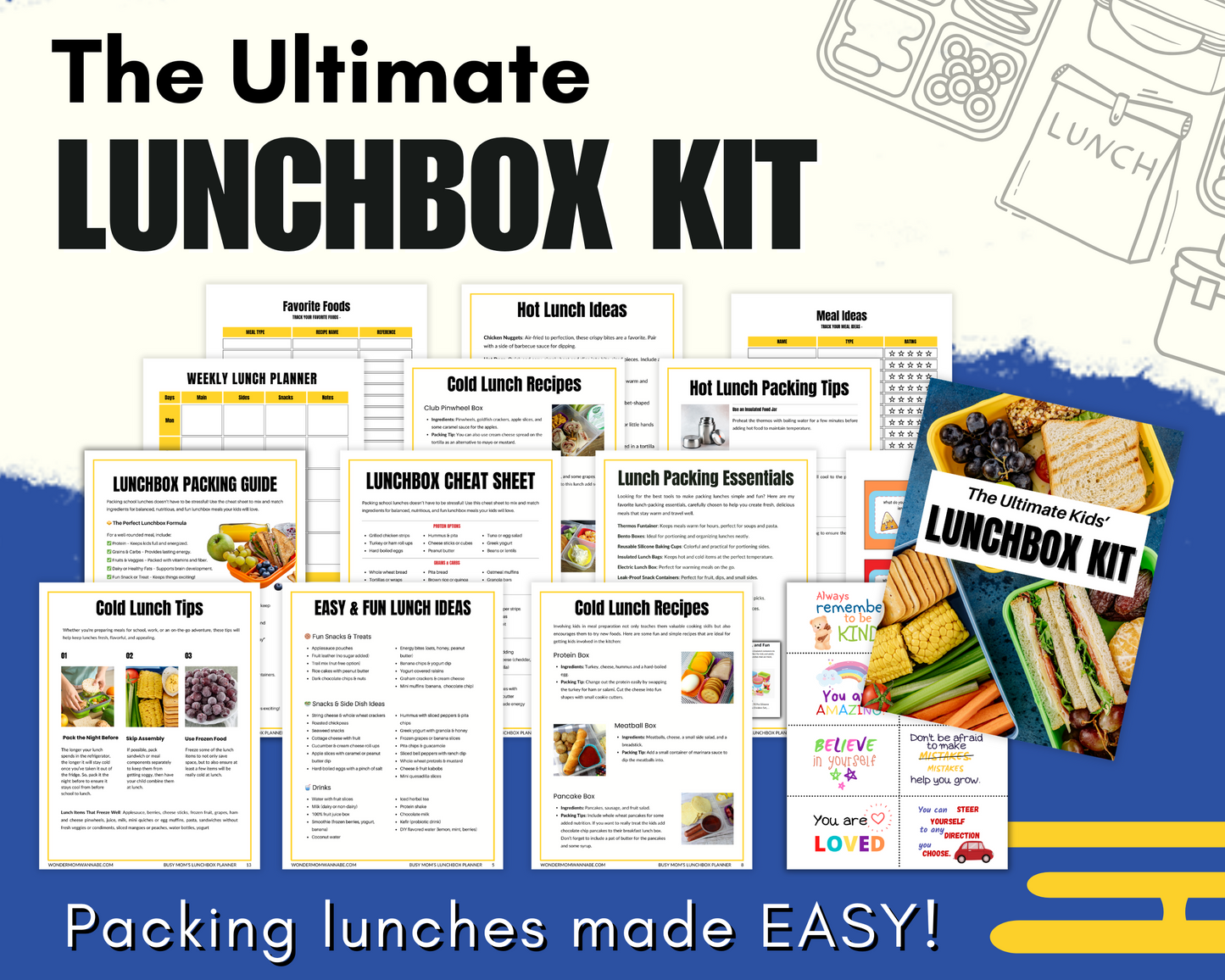 The Ultimate Back-to-School Bundle for Busy Moms by Wondermom Shop includes printable student planners, lunchbox sheets, recipes, and tips—everything you need for stress-free school prep! "Packing lunches made EASY!" Perfect for organized moms.