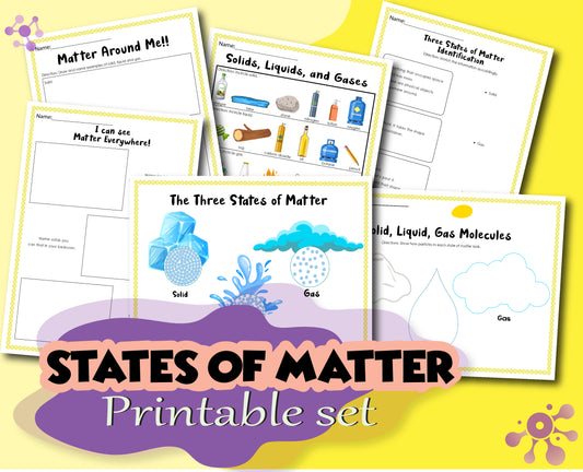 The States of Matter Activity Set from Wondermom Shop is a printable collection that includes worksheets on solids, liquids, gases, and their properties, perfect for young scientists. This engaging activity pack features colorful illustrations of molecules and everyday objects.