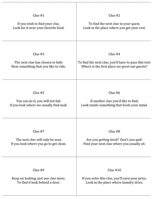 A VIP Vault Basic Treasure Hunt worksheet with a list of words to use in a class.