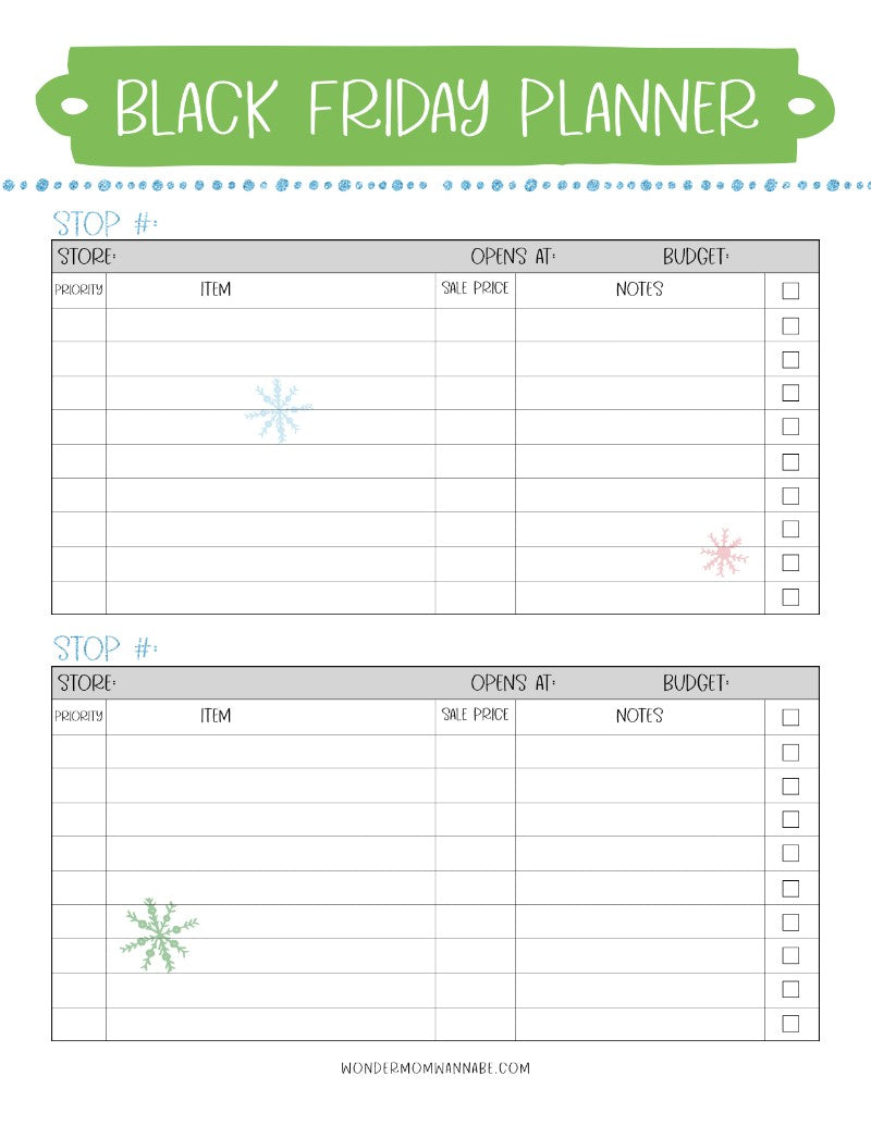 A Wondermom Shop Christmas and holiday prep planner, The Most Wonderful Time of the Year Christmas Planner, with menu planning specifically designed for Black Friday.