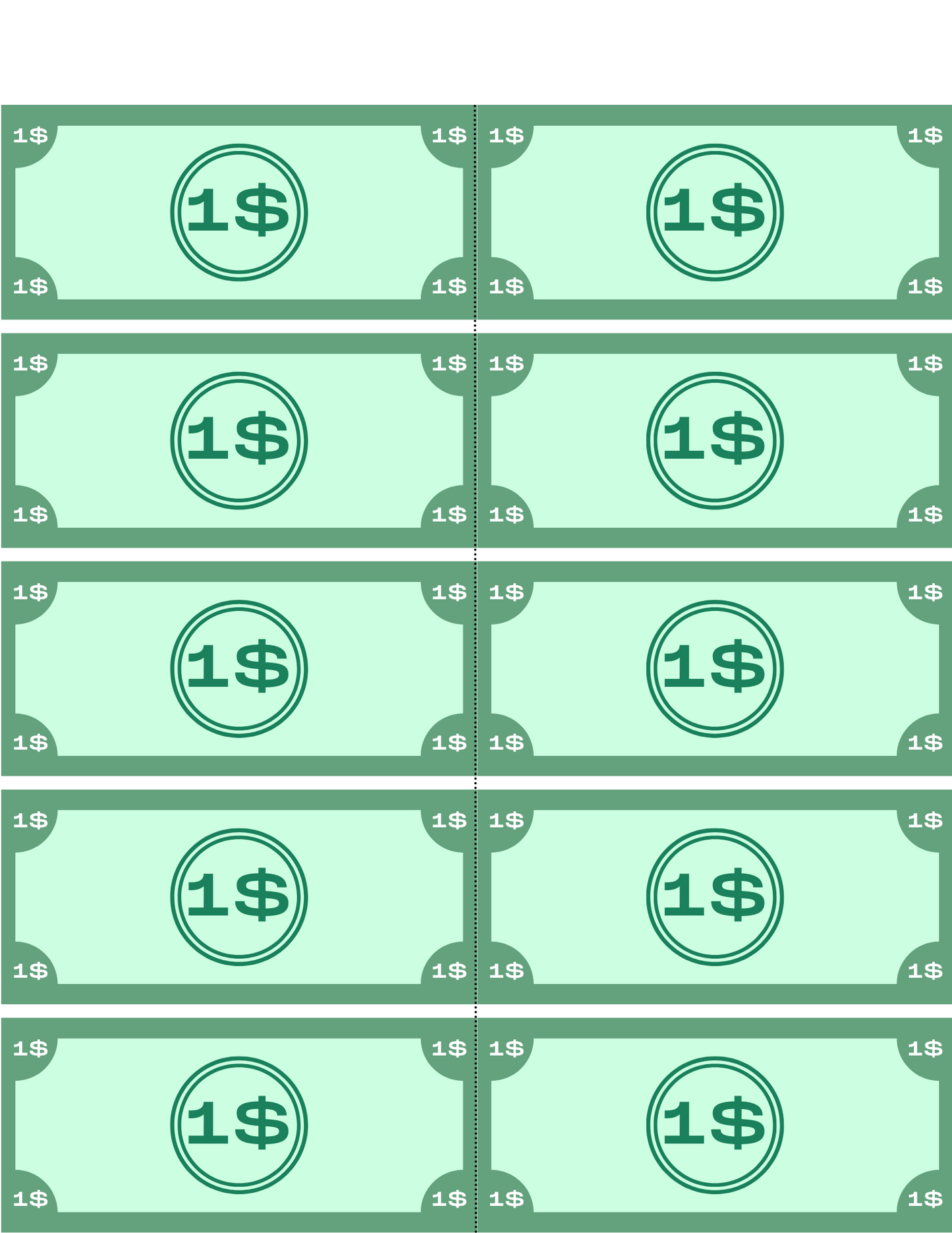 An illustration showcasing twelve one-dollar bills neatly arranged in a grid pattern, ideal for the Grocery Store Pretend Play Kit by Wondermom Shop, allowing children to experience realistic grocery shopping and enhancing their imaginative store play.