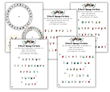 Load image into Gallery viewer, A set of Wondermom Shop&#39;s Christmas Kids Activities Bundle, featuring secret message decoders and coded messages with a Santa motif, offered as printable activities.

