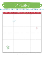 Load image into Gallery viewer, Printable January calendar with snowflakes for holiday prep and menu planning.

Revised Sentence: The Most Wonderful Time of the Year Christmas Planner from Wondermom Shop, featuring a printable January calendar with snowflakes, for holiday prep and menu planning.
