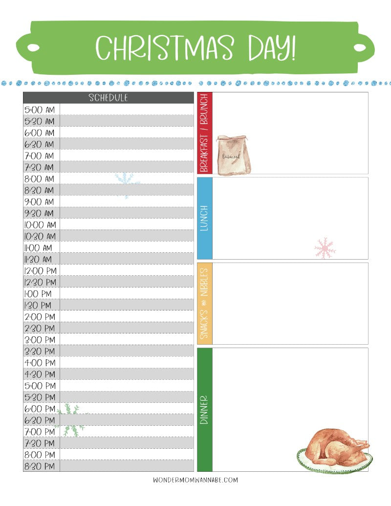 A printable The Most Wonderful Time of the Year Christmas Planner with a turkey on it, perfect for holiday prep and menu planning from Wondermom Shop.