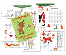 Load image into Gallery viewer, Assortment of Wondermom Shop&#39;s Christmas Kids Activities Bundle, including coloring pages, puzzles, and games as a digital product.
