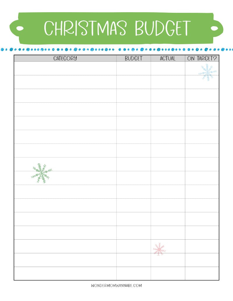 Wondermom Shop's The Most Wonderful Time of the Year Christmas Planner with printable budget sheet.