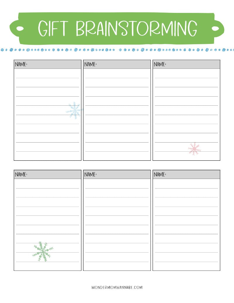 A Most Wonderful Time of the Year Christmas Planner with gift brainstorming from Wondermom Shop.