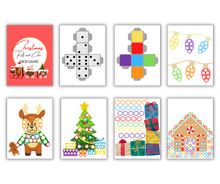 Load image into Gallery viewer, A collage of Wondermom Shop&#39;s Christmas Kids Activities Bundle featuring printable activities and board games for children.
