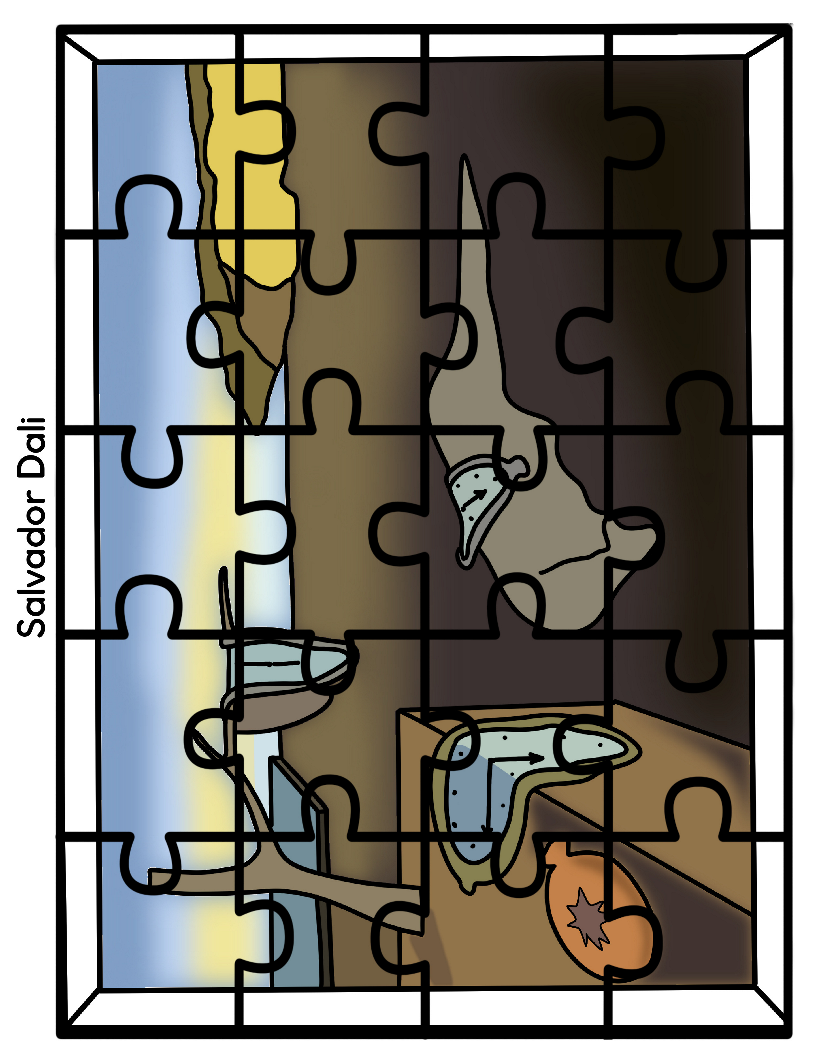 The Printable Famous Artwork Puzzle from Wondermom Shop showcases a Salvador Dalí masterpiece, featuring melting clocks elegantly draped over different surfaces in a dreamlike landscape. Immerse yourself in the world of renowned artists with this captivating puzzle.
