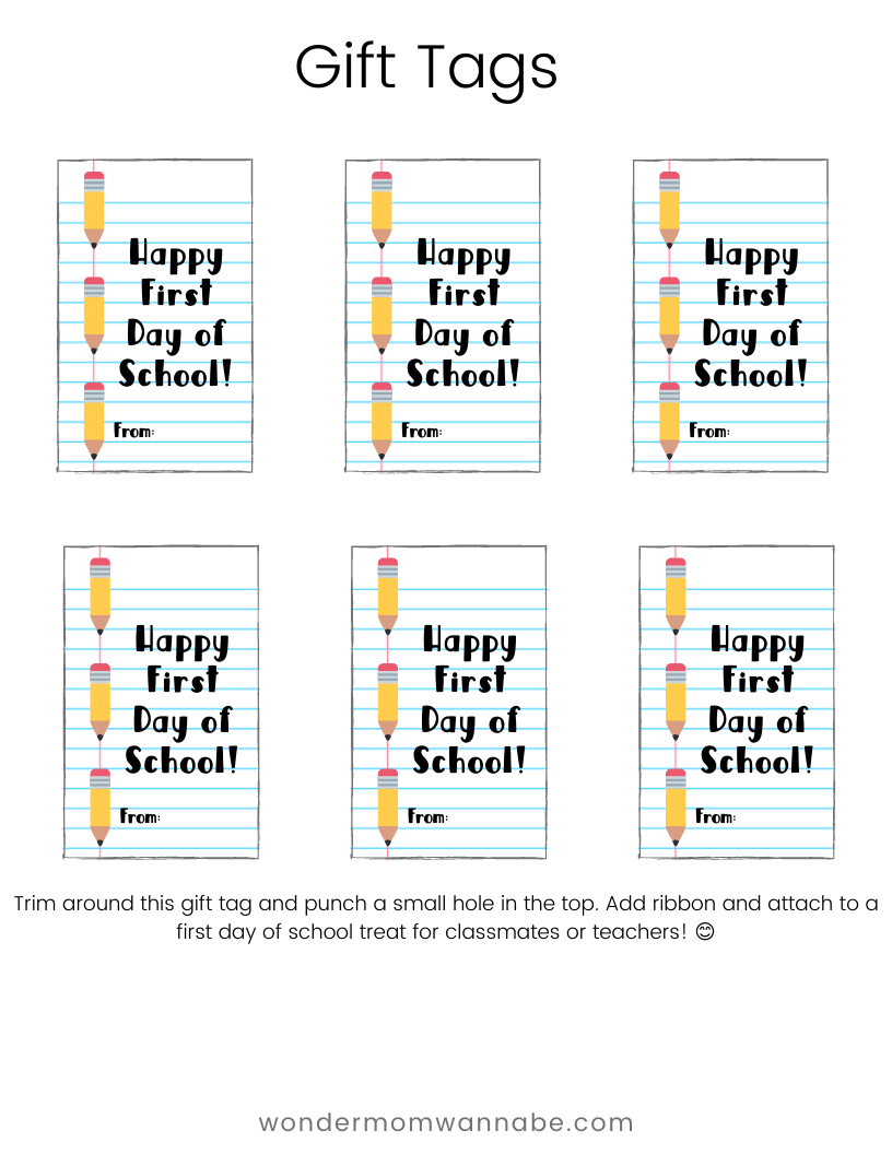 Happy Wondermom Shop Back to School Kit gift tags.